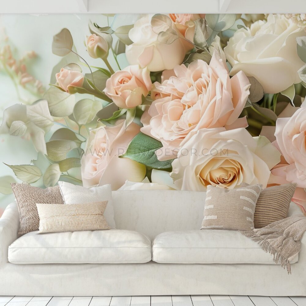 A Beautiful Bouquet of Pastel Roses and Peonies Wallpaper